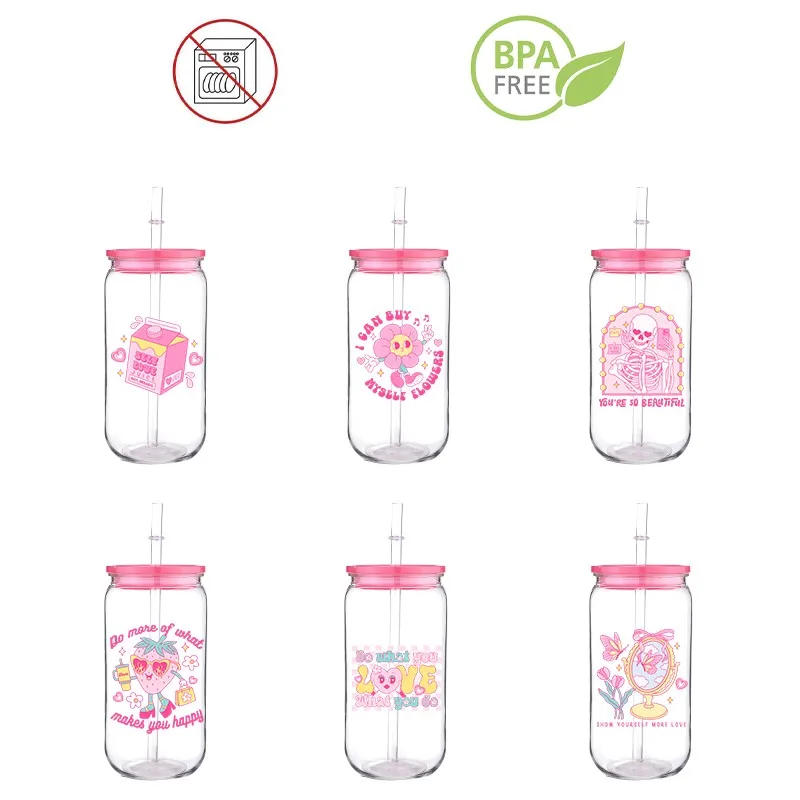 

Self Love Flower Skull Printed Transfer BPA Free Plastic Straw Fashion Gril Cup Comes With Sreaw And Cup Lid Can Coffee 16 OZ