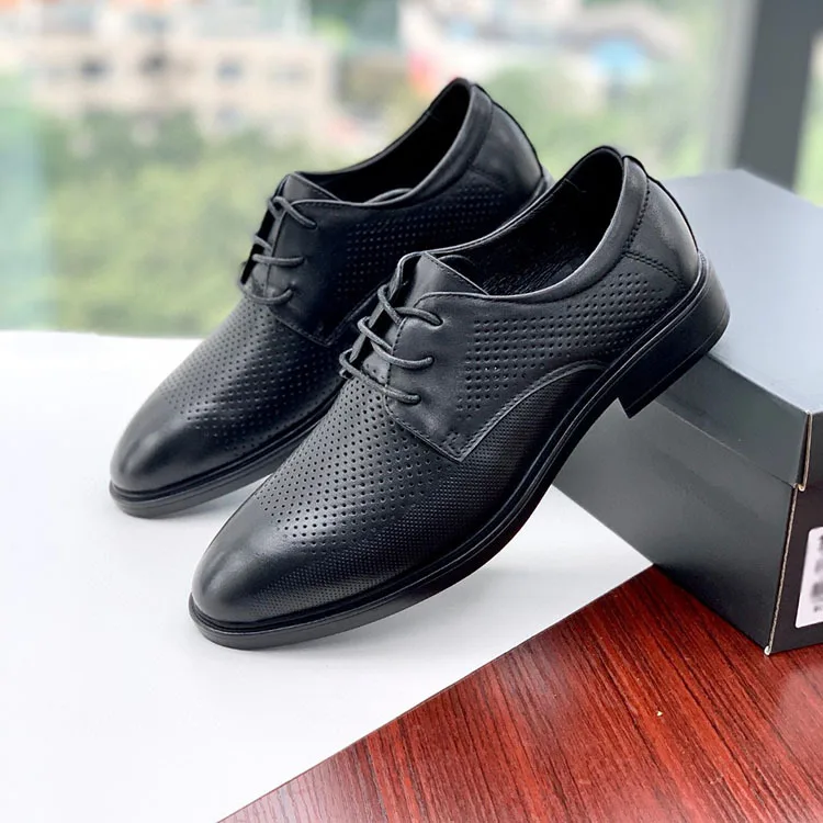 

Withered British Fashion Men's Hollow Leather Shoes With Lace Up Casual Business Leather Shoes Soft Cowhide Anti Slip Men's Shoe