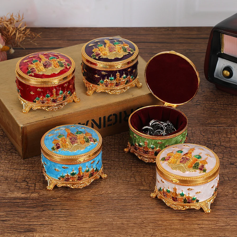 European style castle round jewelry box Luxury Home Decor Ring Earrings Storage Holder Keepsake Box for Girls Women