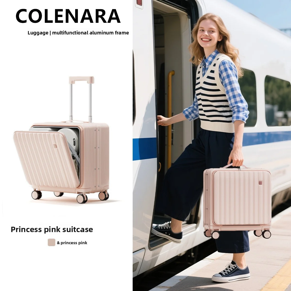COLENARA ABS+PC Suitcase Front Opening Laptop Trolley Case Zipper Boarding Box 18