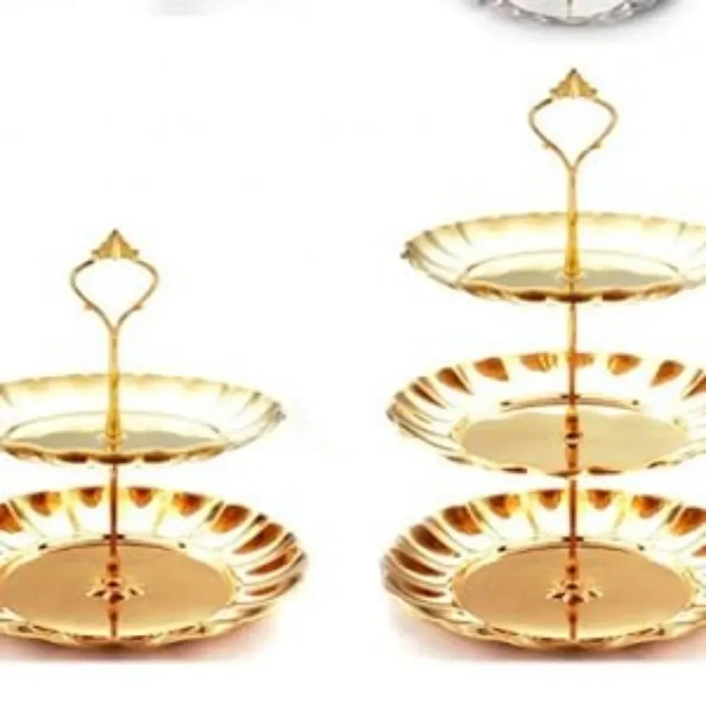 Multi tiers Cake Tray Stand Handle Fruit Plate Hardware Fitting Holder(3-tiers Round Gold)