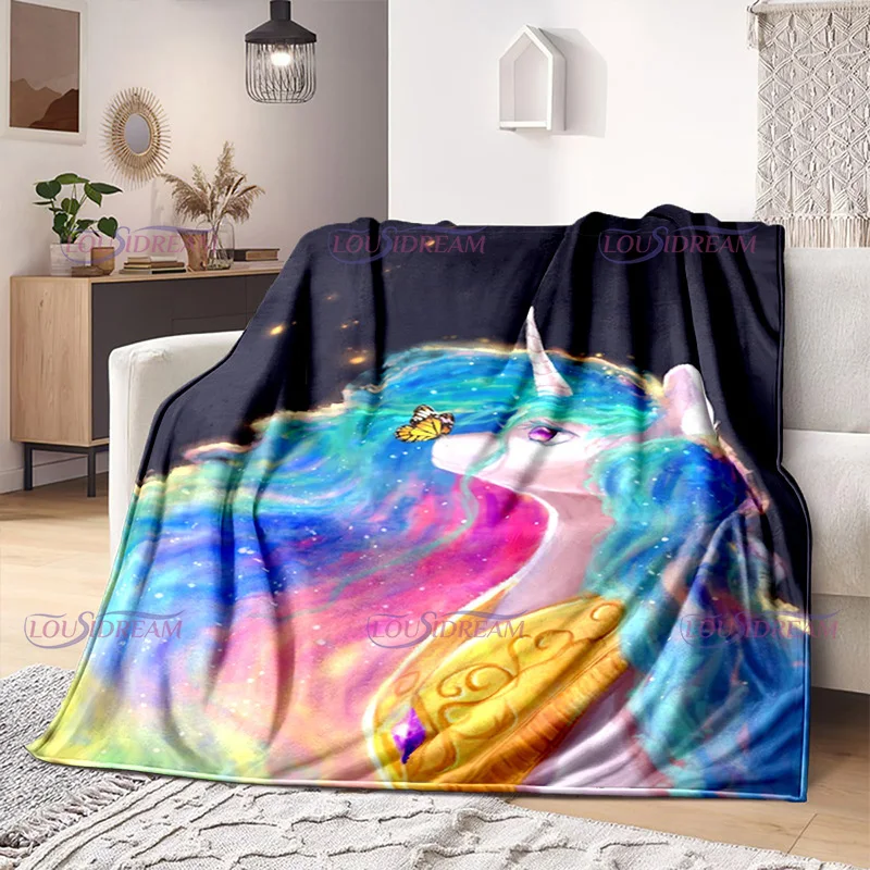 New Arrived Colorful Unicorn Flannel Blanket Gifts for Kids Moon Little Unicorn Print Soft Cozy Lightweight Plush Throw Blanket