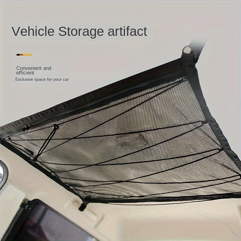 1pc Universal Car Roof Mesh Bag, Car Storage Cargo Zipper Adjustable Net, Sundries Organizer