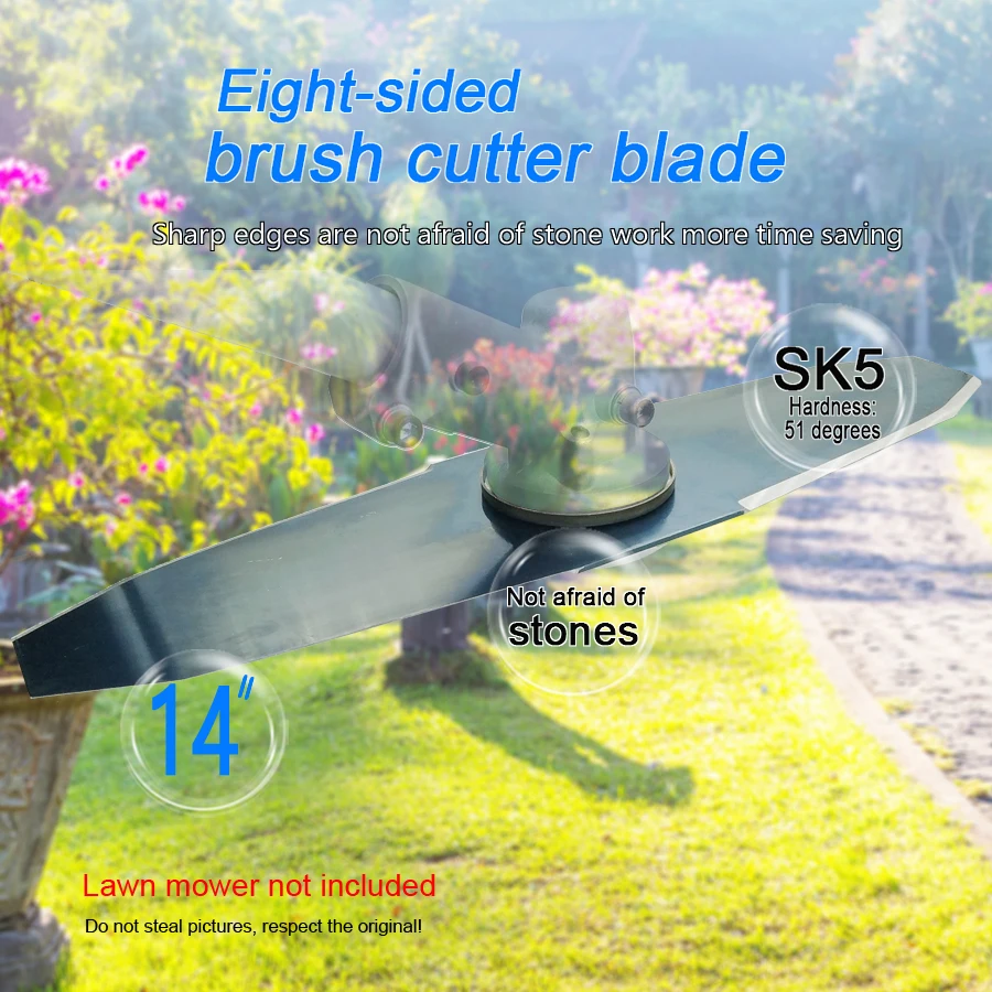 Cuchilla de Corte de Hierba de 14 Pulgadas Sk5 de Ocho Lados con 2 Accesorios, Acero Sk5, Grosor de 2.0 mm, Dureza de 51 Grados, Buena Resistencia, Afilada y Duradera, Trabajo Más Eficiente, Cuchilla para Cortar Malezas y Arbustos, Accesorios para Herrami