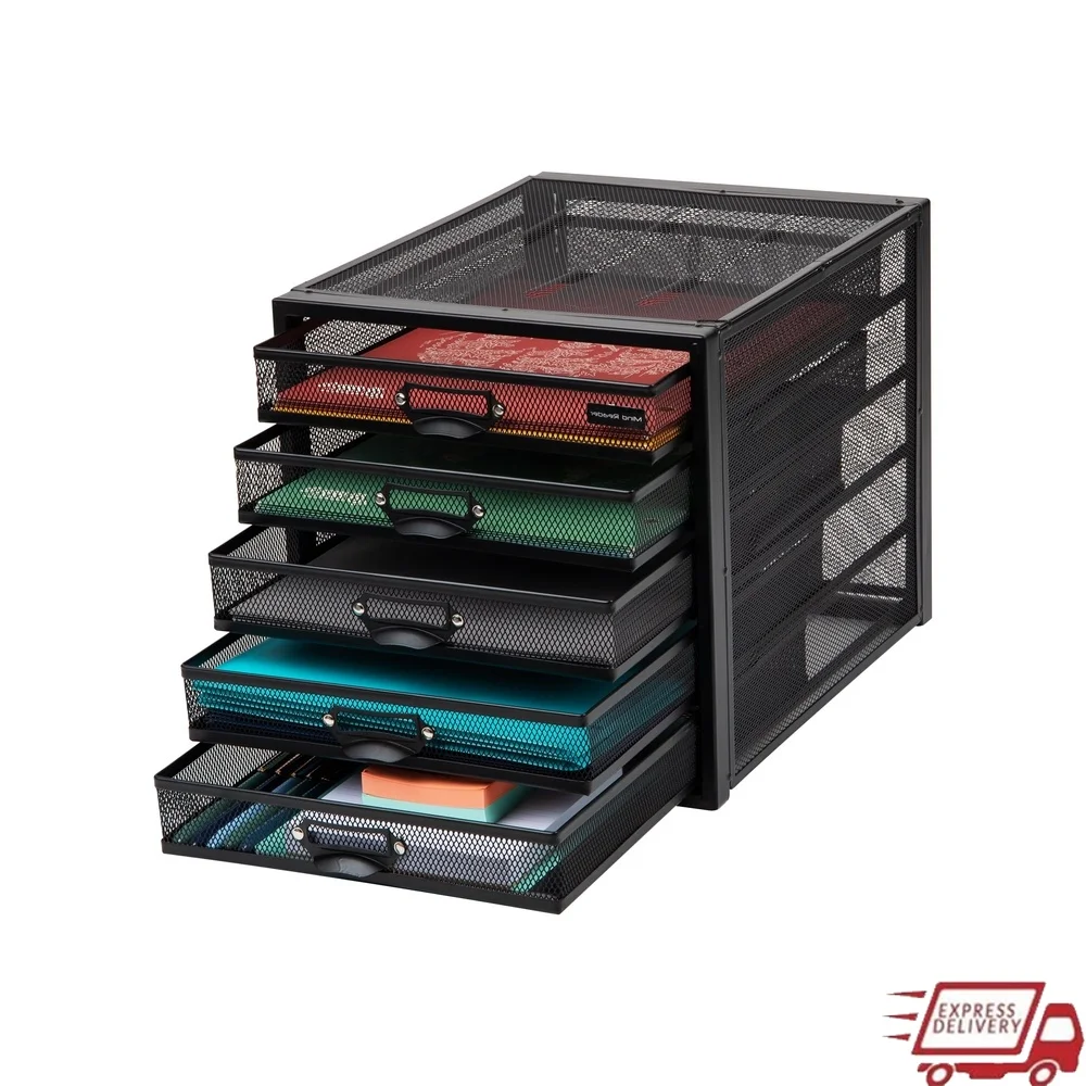 

Multi-Purpose Desk Organizer with 5 Drawers File Storage Black Lightweight Portable Office Kitchen Crafts Organizer