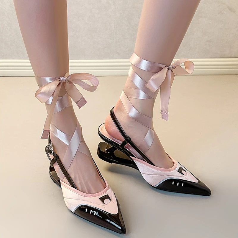 Fashion Wedge Mary Jane Shoes Women Pointed Toe Pumps Riband Elegant High Heels Dress Shoes Designer Brand Sandals for Women