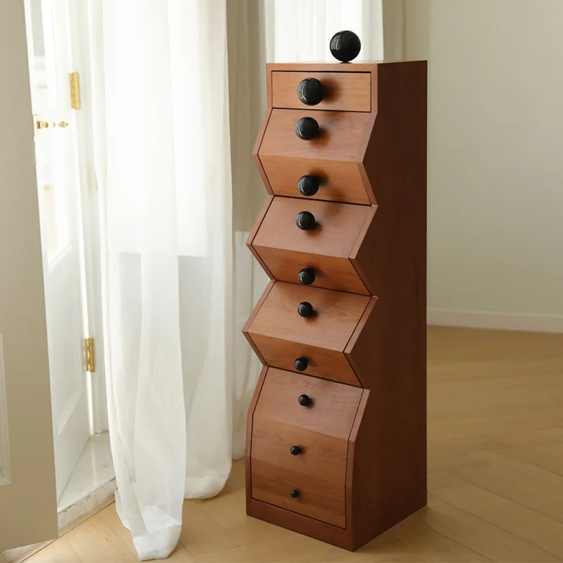 Medieval solid wood large bead small bead bucket cabinet, retro floor cabinet, irregular storage locker at the entrance