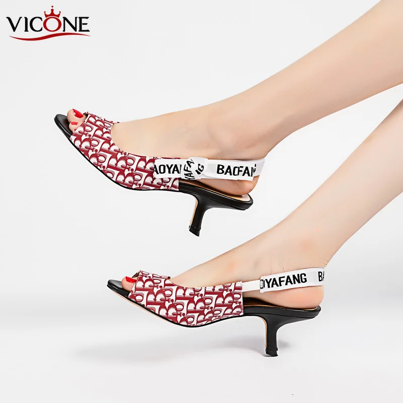 VICONE Letter Sandals Women\'s Kitten Heels Heeled Bow Women\'s Shoes High Heels Fish Mouth Open Toe Comfortable Shoes