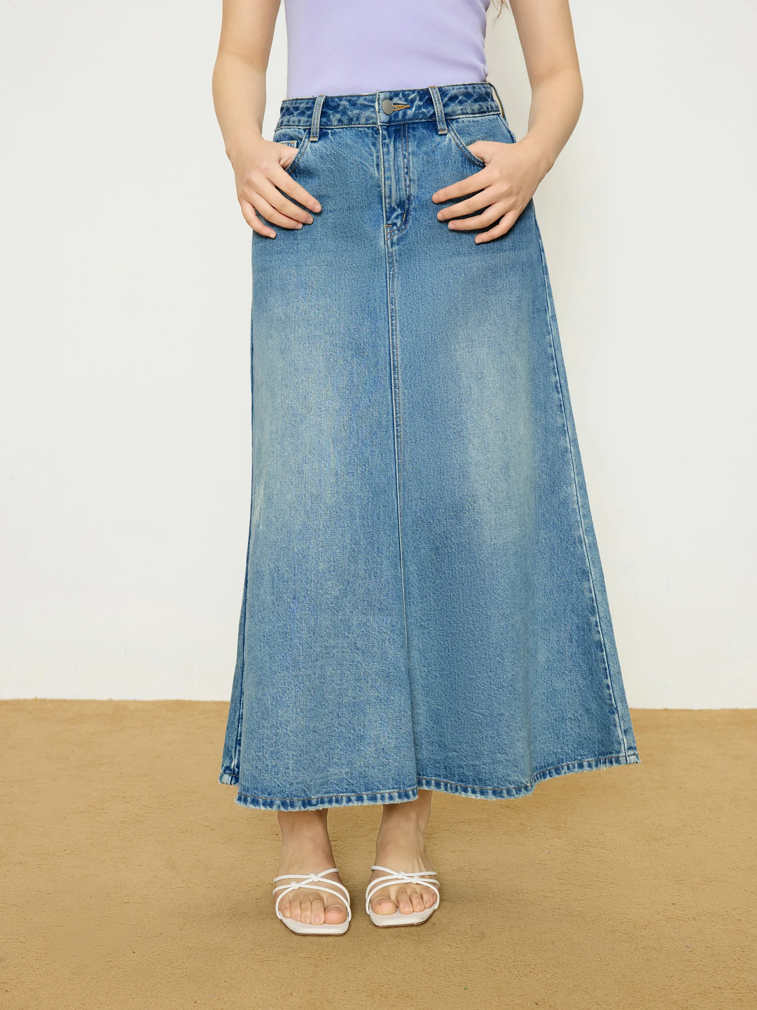 DUSHU Plus Size Women\'s Retro Blue Denim Mermaid Long Skirt 2025 Spring New Design A-line Elegant Style High Waist Female Skirt