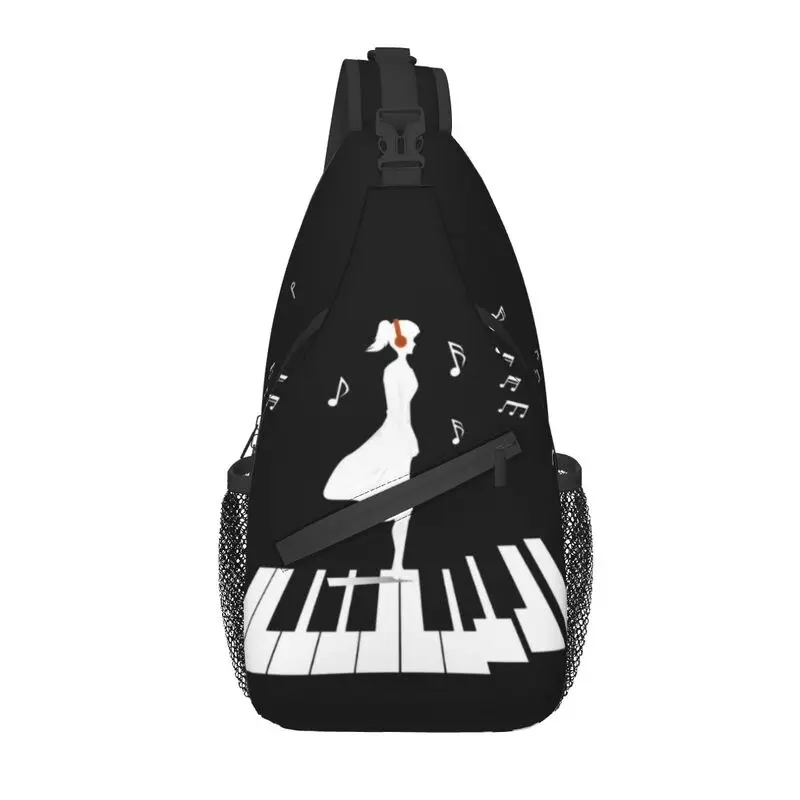 Piano Key And Girl Crossbody Sling Backpack Men Custom Flying Music Note Shoulder Chest Bag for Travel Hiking Daypack