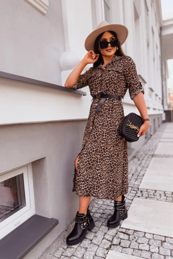 Women Autumn New 2024 Long Sleeve Chic Leopard Print Slim Long Dress Y2k Streetwear Boho