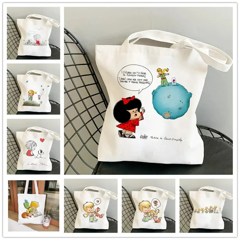 Mafalda Women Canvas Shoulder Bag Cartoon Aesthetic Female Tote Bags Harajuku Resuable Girls Handbag Large Capacity Shopping Bag