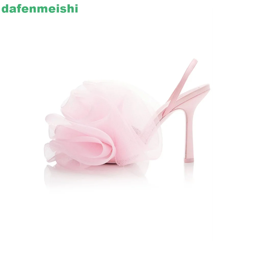 2025 Summer New Mesh Bath Ball Women Sandals Stage Wedding Catwalk Sandals Flower High Heels Stiletto Pink/black Sandals