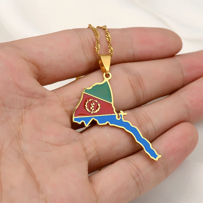 SONYA Eritrea Map Flag Pendant Thin Necklaces for Women Girls Gold Color  African Map of Eritrean stainless steel Jewelry