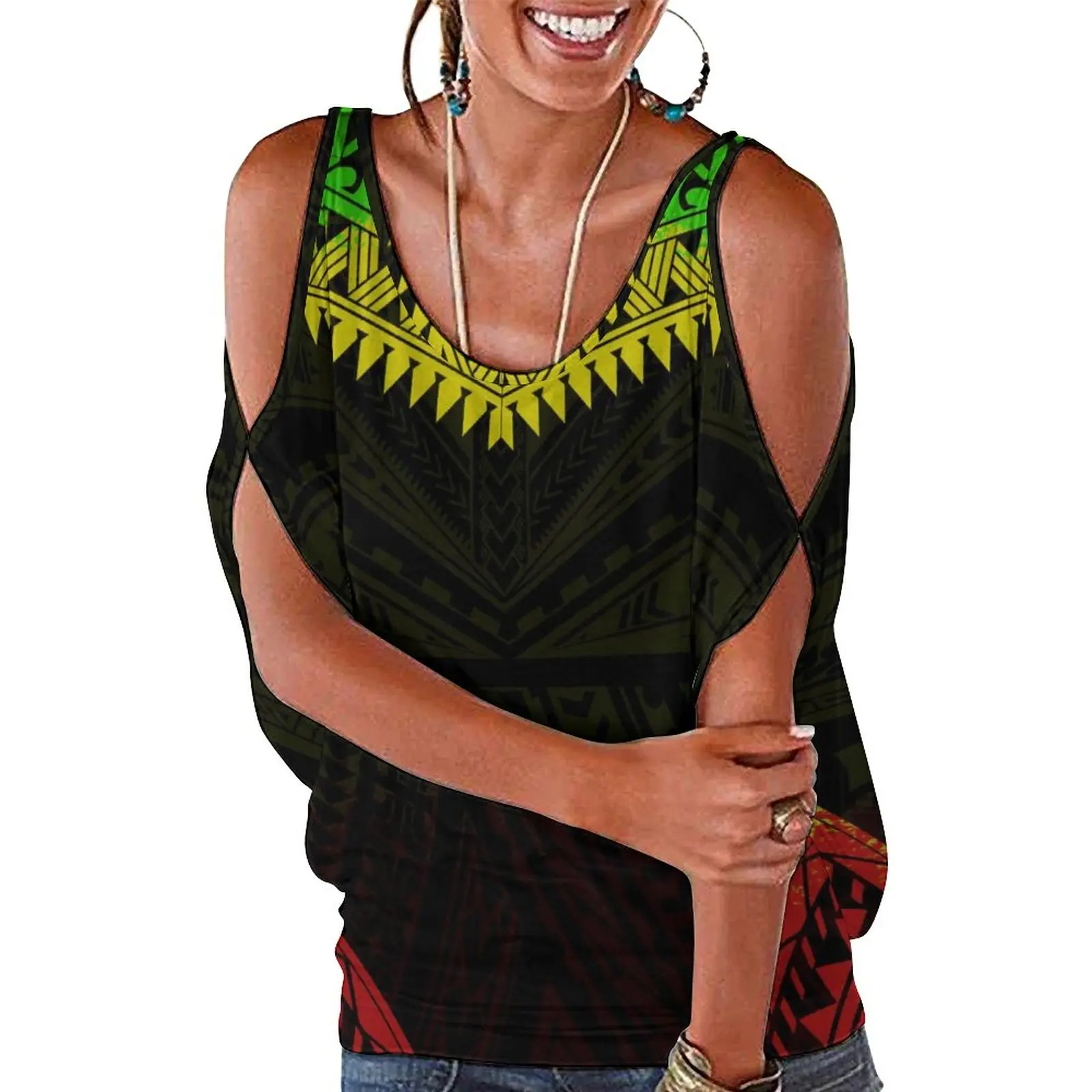 

Tribal Clothes 2022 New New Arrivals Trendy Samoan Tribal Tees Free Shipping Wide Cuffs Plus Size Strapless T-Shirts For Women