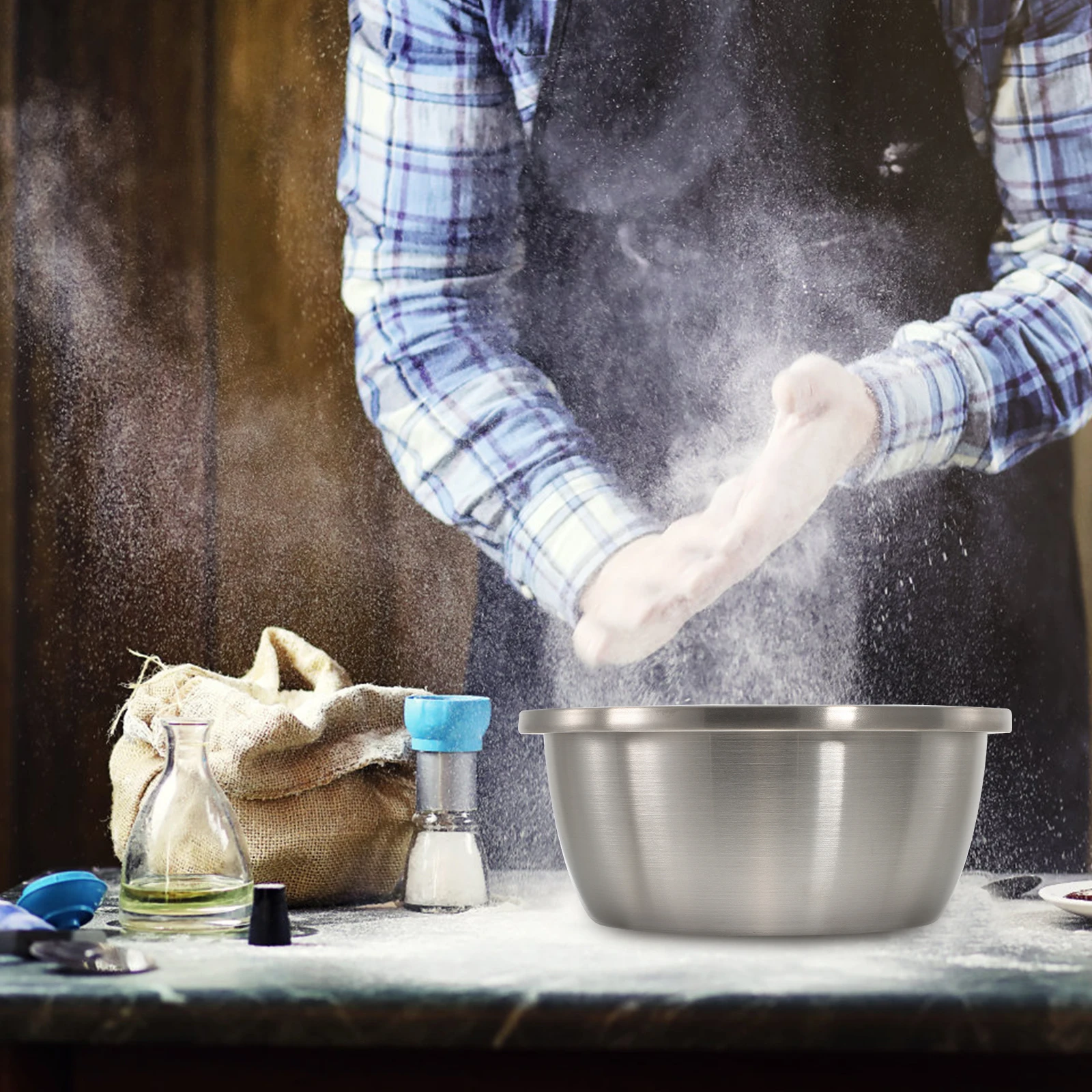 

26Cm Stainless Steel Wash Basin Heavy Duty Vegetable Basin Perfect for Fruit Cleaning Kneading Dough Salad Mixing Metal Bowl