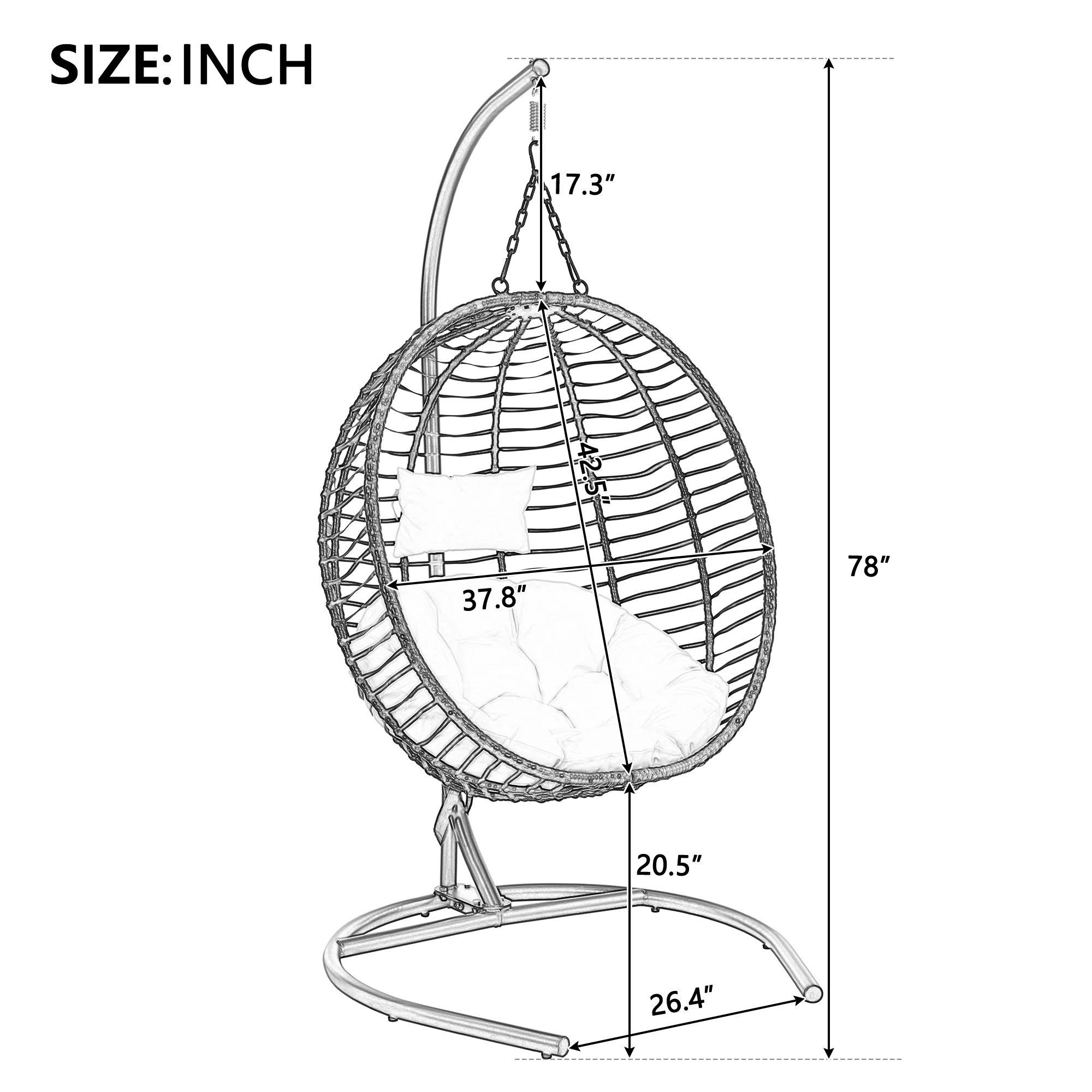 U-Style Single Person Folding Hanging Egg Chair Stand Wicker Hammock Swing Chair Adjustable Anti-Slip Feet For Indoor/Outdoor