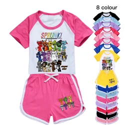 Cute Sprunki Cartoon Clothes Kids 2025 Summer Pajama Sets Baby Girls Short Sleeve T Shirt+Shorts 2pcs Set Toddler Boys Nightwear