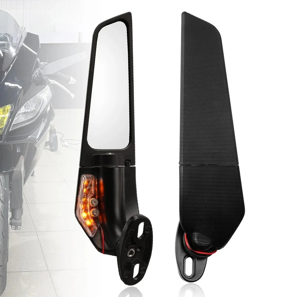 New Motorcycle Modification With Lights,Rearview Mirror Spoiler,Reverse,For Kawasaki Imitation Racing Knife Shaped Accessories