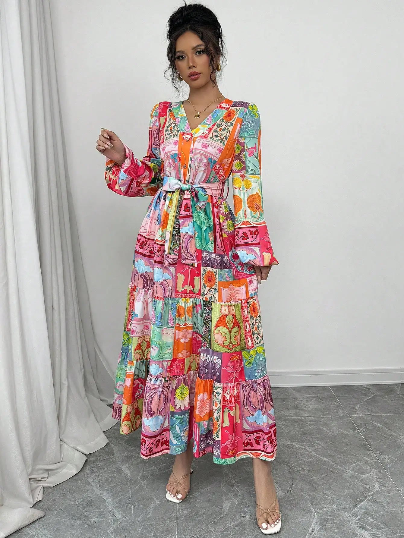 long sleeve holiday dress midi Ever-Pretty Plus Size Long Sleeve Midi Dress with Pockets for Summer Wedding Guests & Holiday Events main image 1