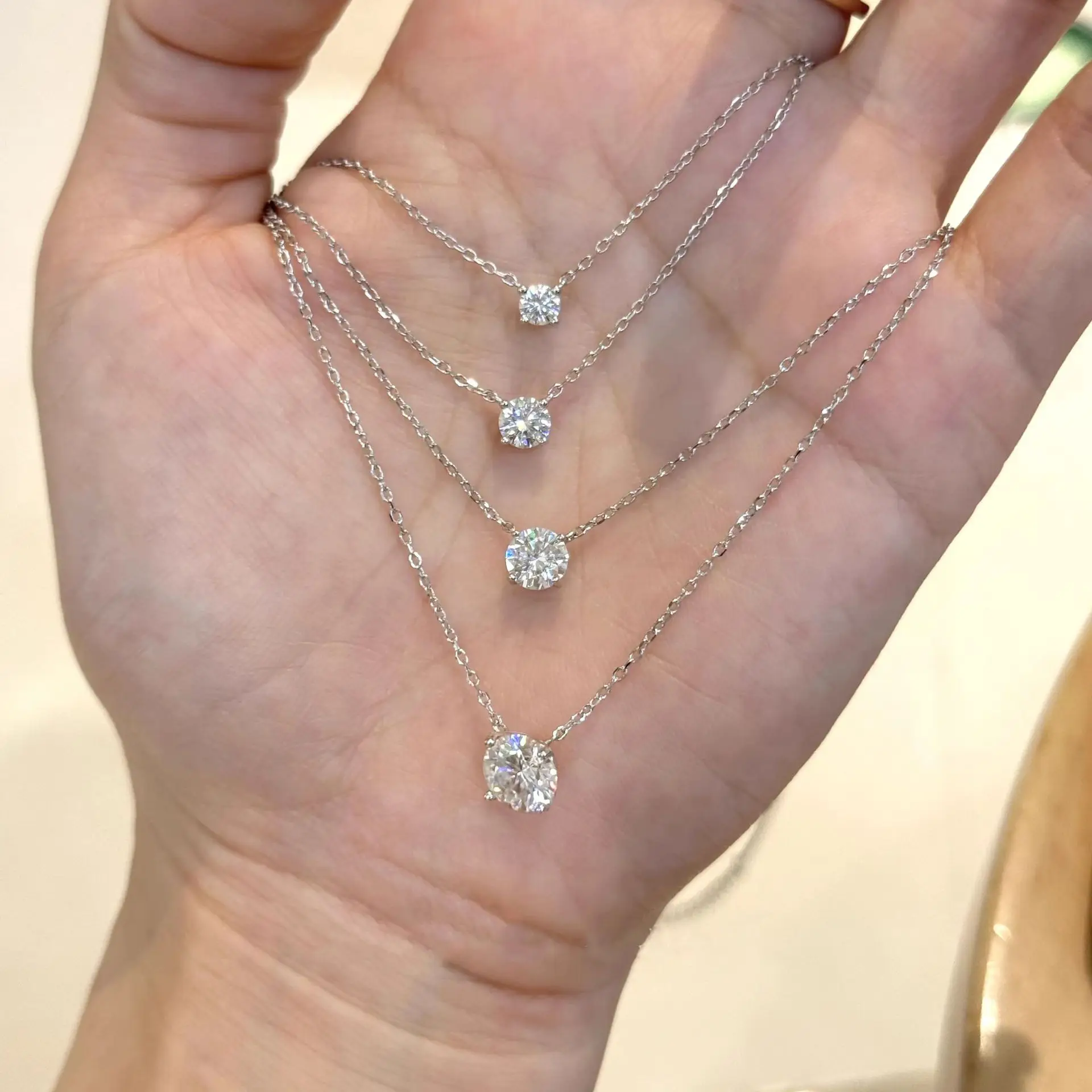 Damen 925 Sterling Silber Diamant-Anhänger Halskette - 1/2/3 Karat Funkelnde Collier-Kette Hochzeitsschmuck – Detail 9