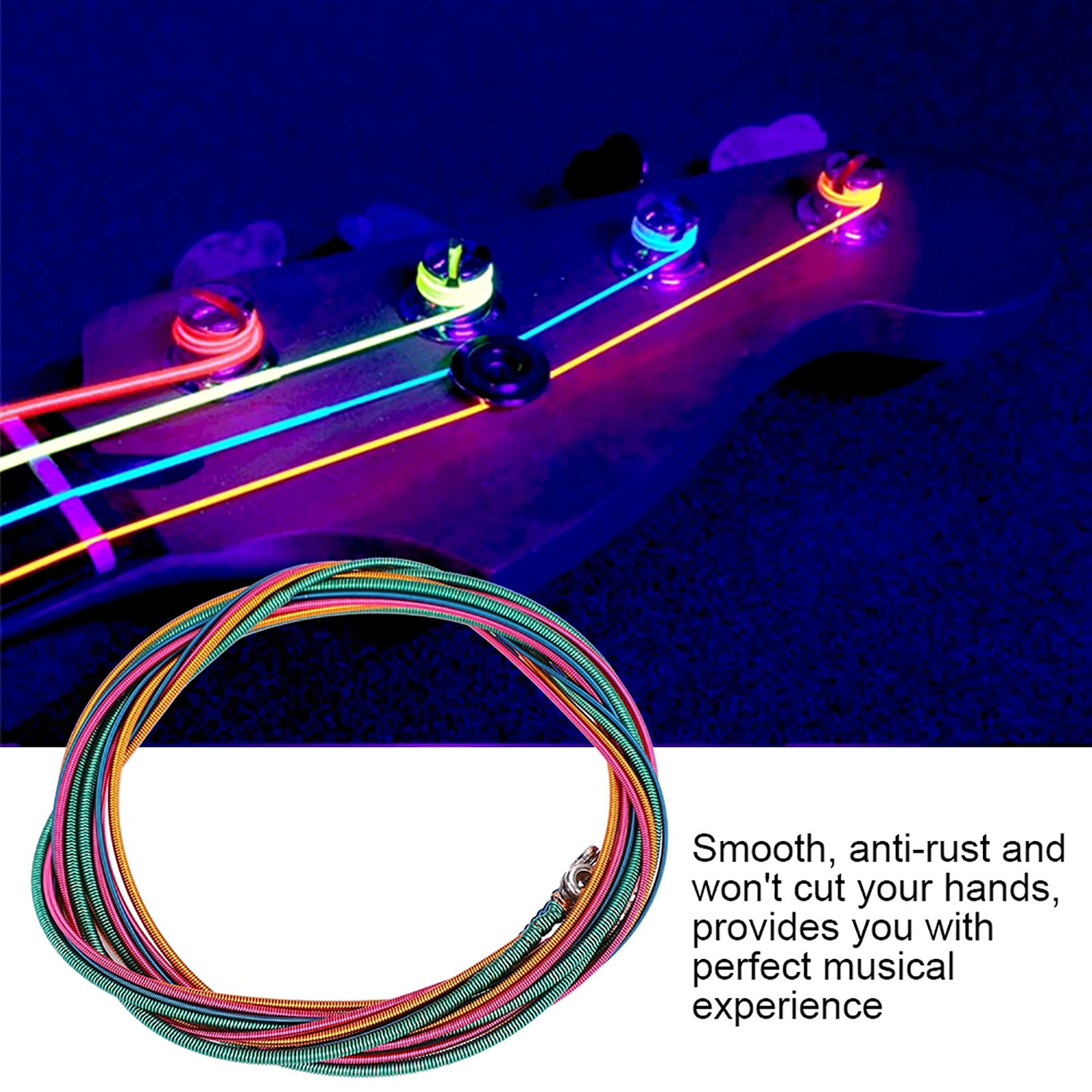 4 Colorful String Electric Bass Strings Set Guitar Strings Set Light Gauge .046 To .100 DIY Stainless Steel Strings Set