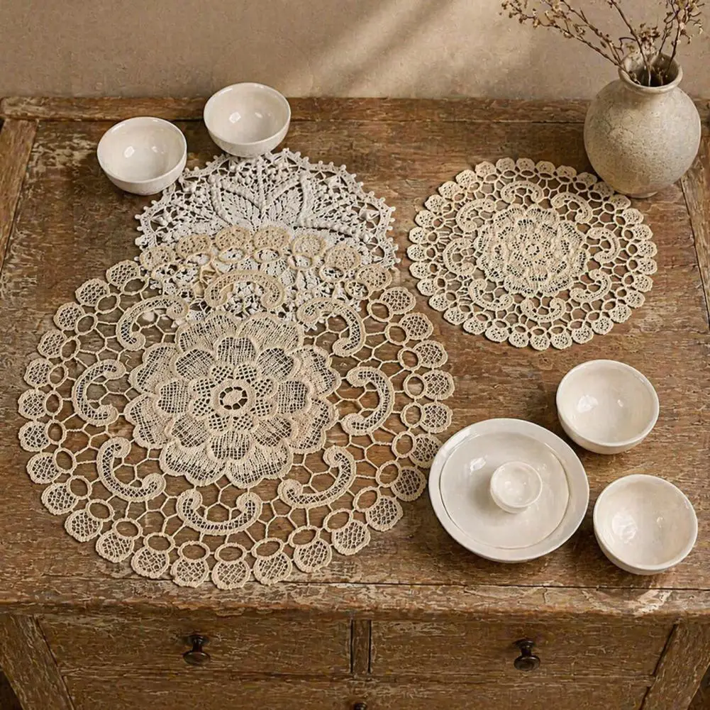 Decorative Round Lace Mats for Tea Cups Heat Resistant Coasters for Dining Table Round Floral Lace Doily Set for Teapot