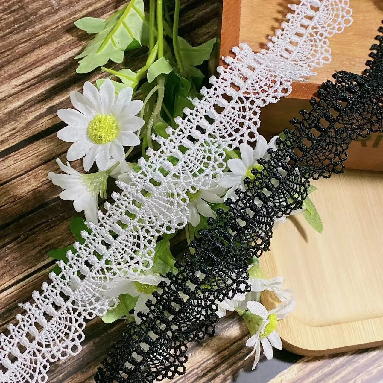 3CM Wide New Black Embroidery Flower Lace Fabric Trim Ribbon DIY Sewing Bridal Applique Collar Dubai Guipure Dress Wedding Decor