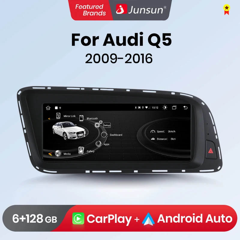 Junsun Wireless CarPlay Andorid 13 Auto Car Radio For Audi Q5 2009-2016 Multimedia GPS 4G Navi