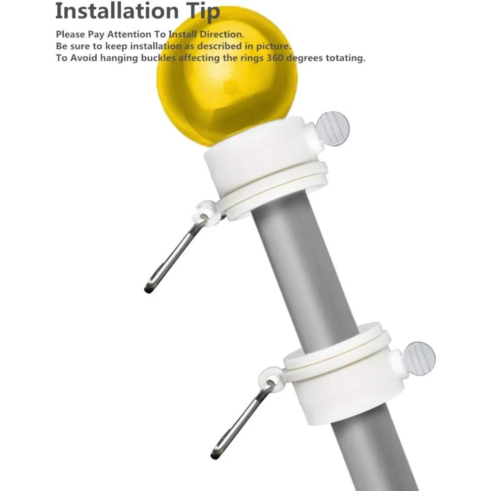 مشبك حلقة تثبيت على عمود العلم خالٍ من التشابك - حلقات تثبيت على أقطاب الفلابول الدوارة مع مشابك معدنية قابلة للتعديل بزاوية 360 درجة