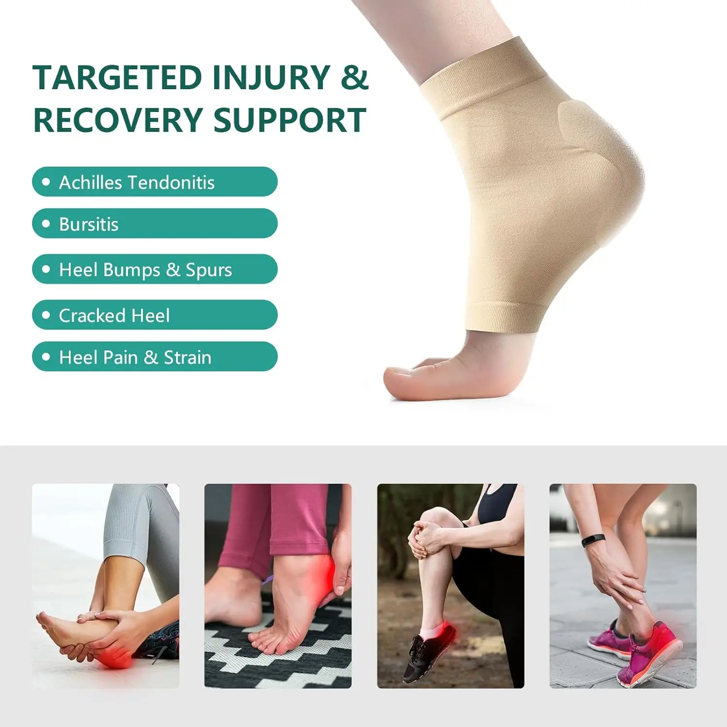 2pcs/pair Heel Protector Sleeve Heel Pads Heel Cups Plantar Fasciitis Support Repair Cushion Half-yard Socks Foot Care Tools
