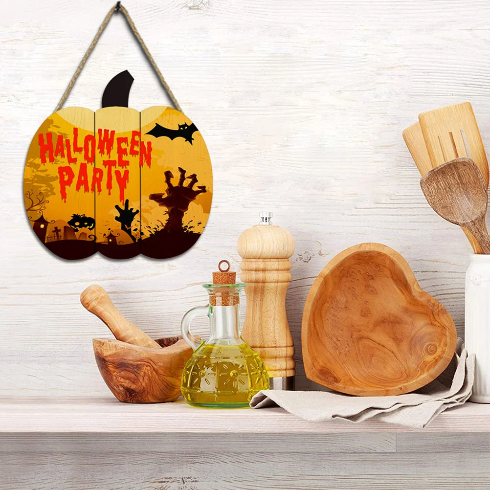 3 Pcs Halloween Themed Hanging Sign Decor Ornaments Emblems Decorations Wooden For Front Door