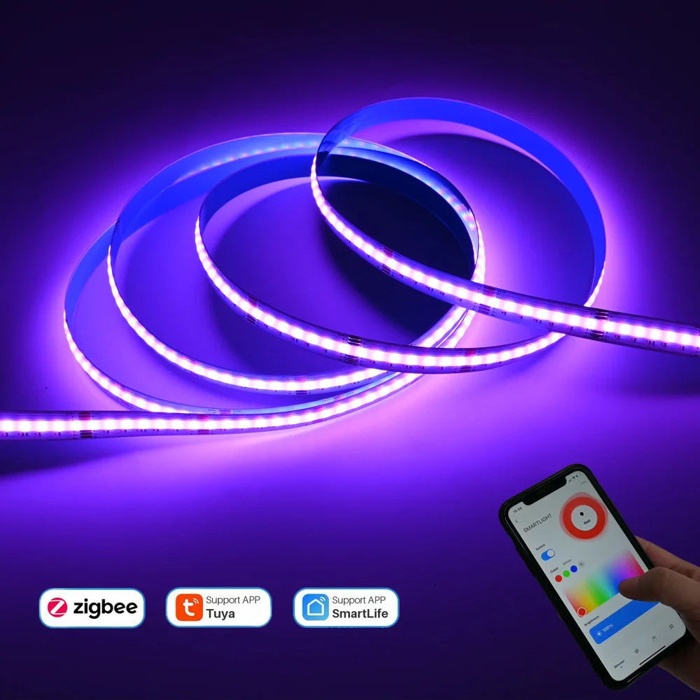 Zigbee 3.0 COB RGB+CCT Led Strip 24V 1m 2m 3m 4m 5m RGBCW Elastyczne ściemnialne światło Tuya Smart Life APP dla Alexa Google Assistant