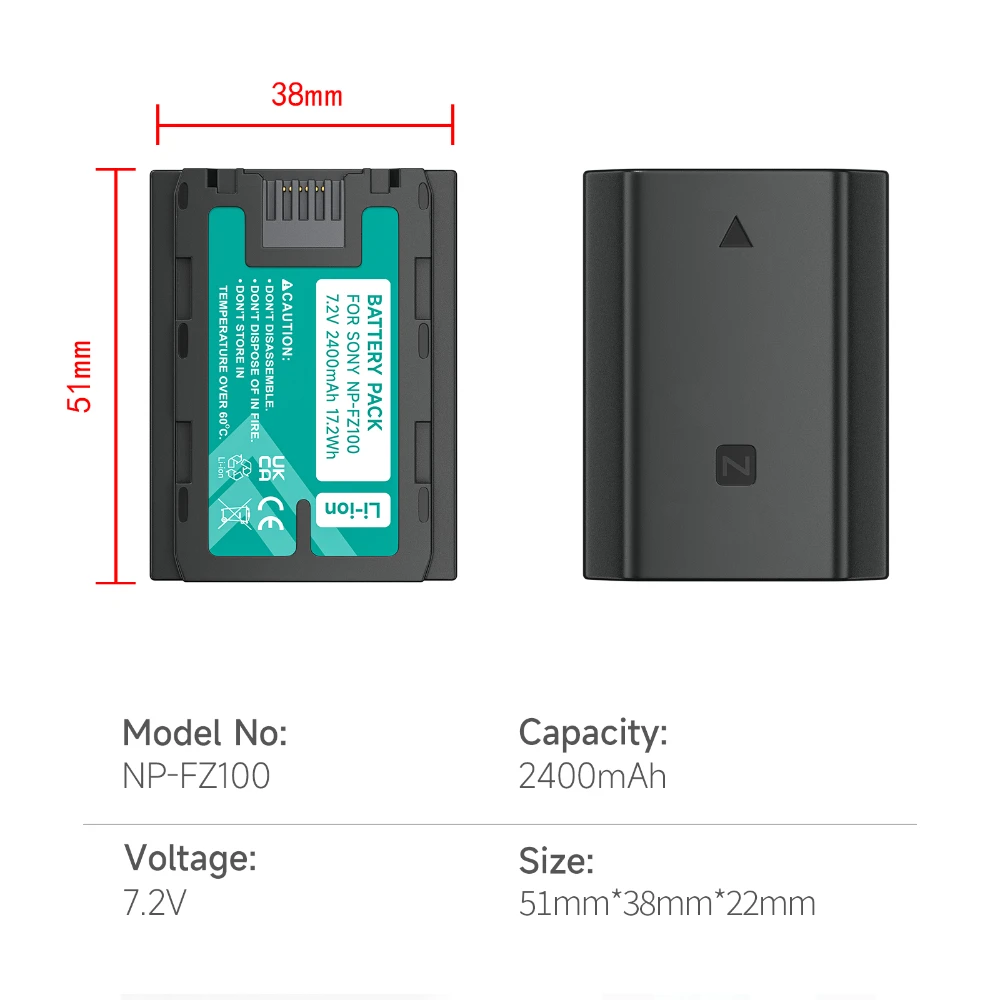 

2400mAh NP-FZ100 NP FZ100 NPFZ100 Battery + LCD Dual USB Charger for Sony Alpha A7III A7R III A9 A9M2 Alpha 9 A7R3 A6600 Cameras