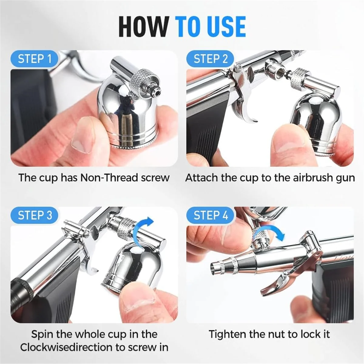 

New Airbrush Kit with 0.3/0.5/0.8mm-Needles & 3 Paint Cups, Double Action Airbrush Set for Nails, Cake, Tattoo,for Painting