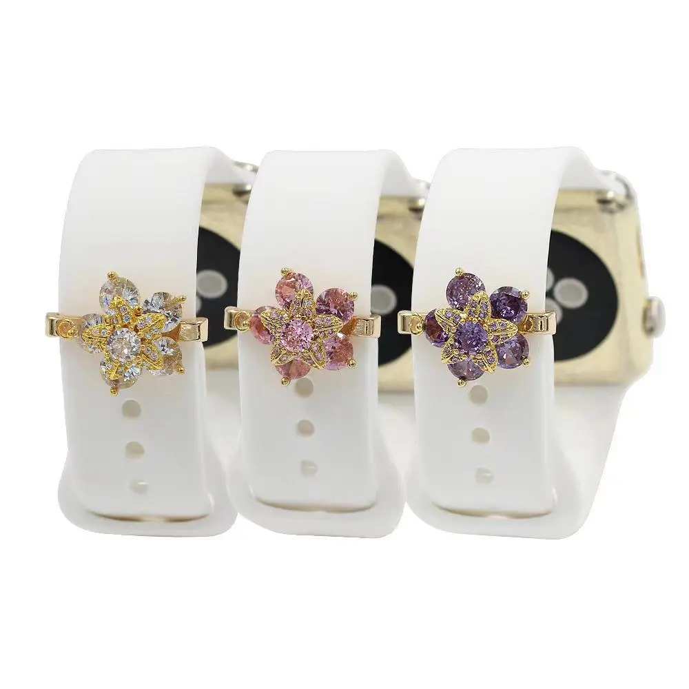 Rotation Flower Diamond Decorat For Apple Watch Band Wristbelt Charms Decorative Ring Watch Band Ornament For Smart Watch Band