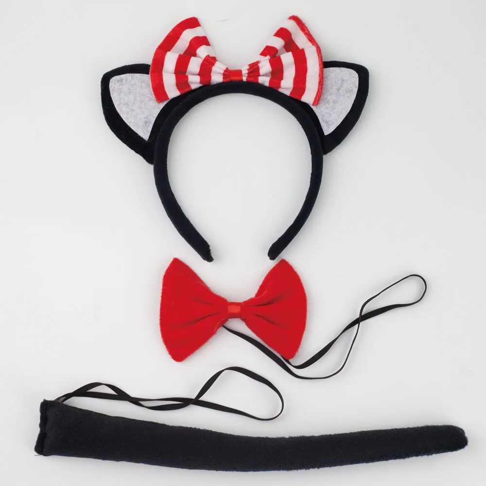 Kawaii w paski opaska z uszami kota Cosplay czarny kot dzieci kostiumy na Halloween rekwizyty kotek kreskówkowy krawat ogon rękawiczki pończochy