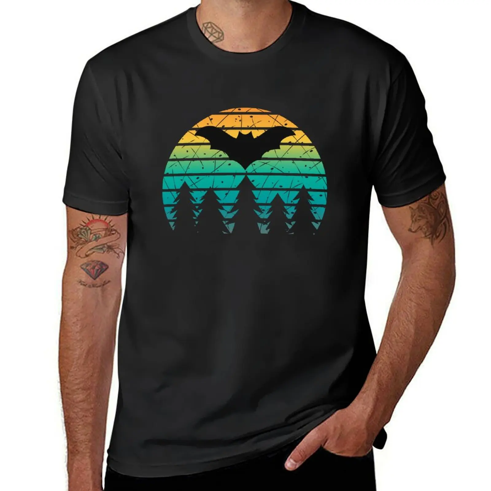 bats are cool bat appreciation month retro sunset bat T-Shirt graphics Blouse heavy weight t shirts for men