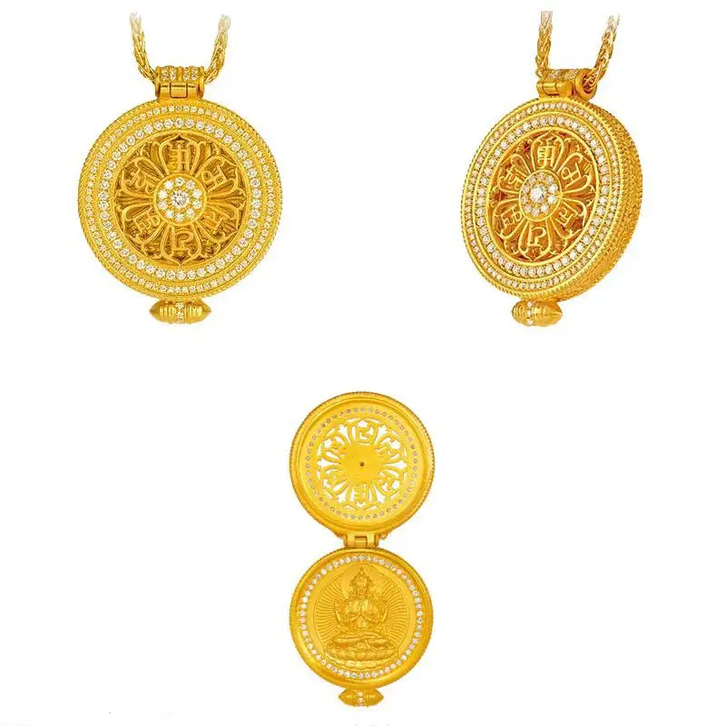 Unisex 24K Gold AU999 Fortune-Turning Eight-Treasure Compass Necklace | Magnetic detachable cover with Taoist inscriptions