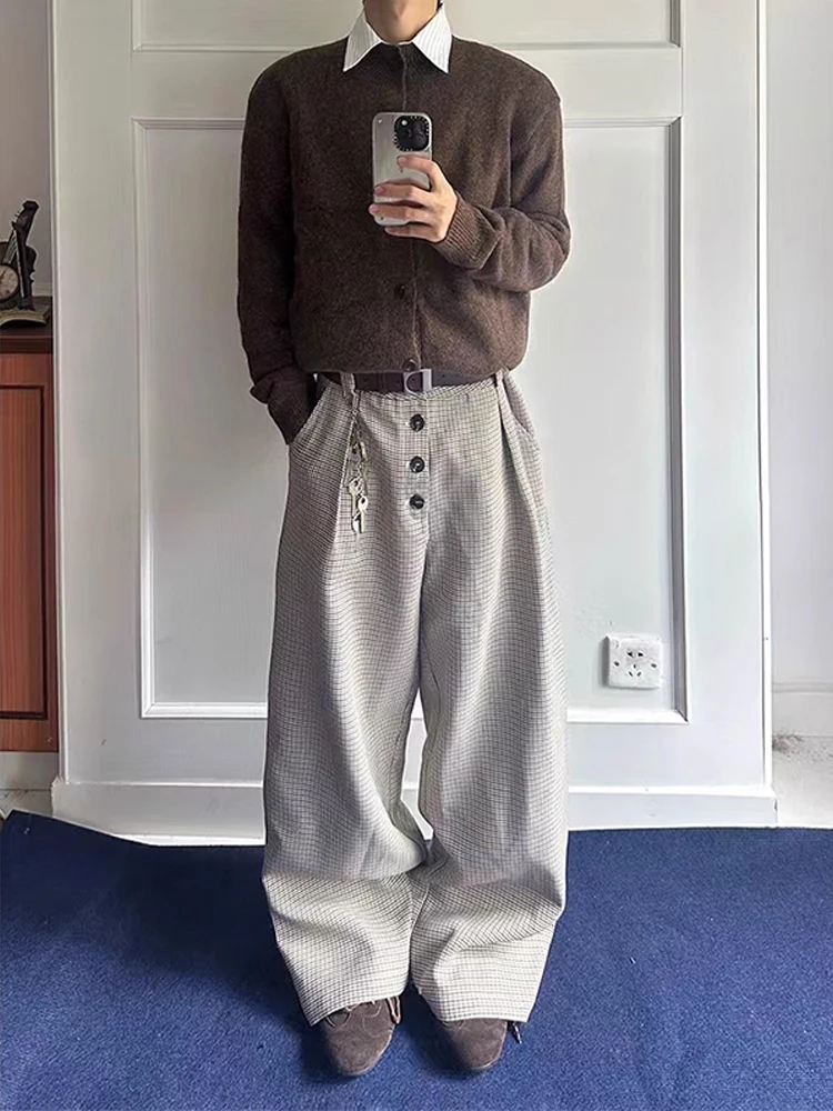 メンズ秋ルーズフィットパンツナイフストレートレッグカジュアルパンツボタン留め快適な柔らかい生地ファイオンブランド