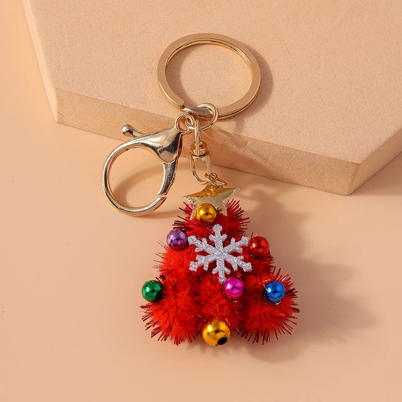 Cute Handmade Christmas Tree Keychain Snowflake Key Ring Pendant for Women Girls Handbag Christmas Decor Jewelry Gifts