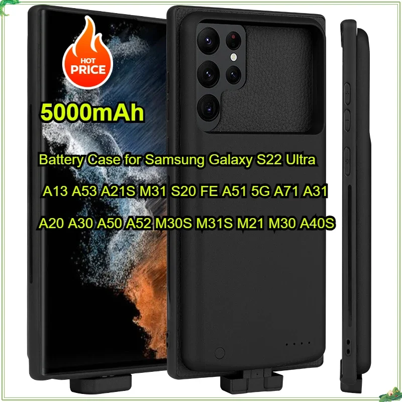 5000mAh Battery Case for Samsung Galaxy S22 Ultra A13 A53 A21S M31 S20 FE A51 5G A71 A31 A20 A30 A50 A52 M30S M31S M21 M30 A40S