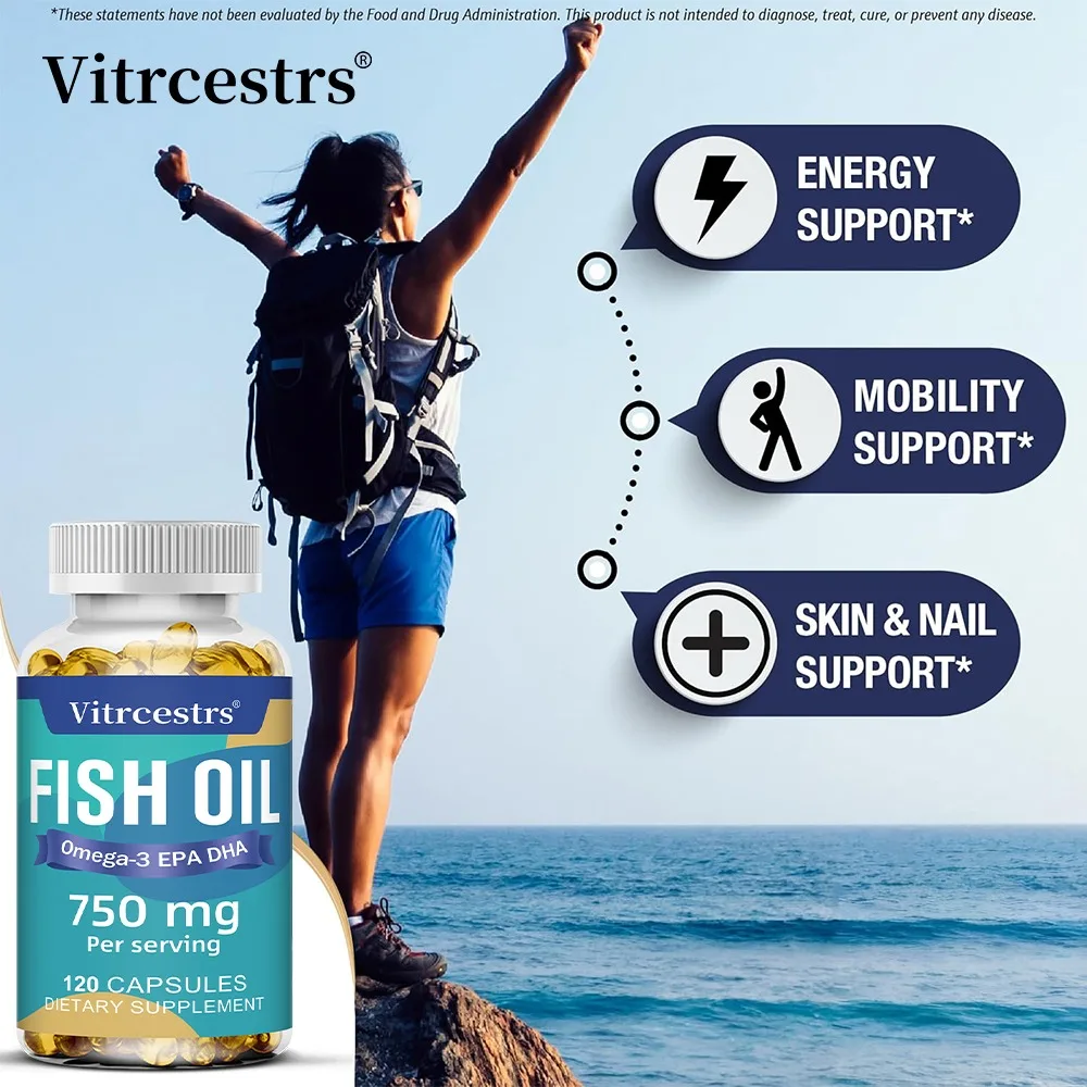 Omega 3 Fish Oil Supplement Omega-3, EPA and DHA, Helps Brain Development & Cardiovascular Health, Support Bone & Heart Health