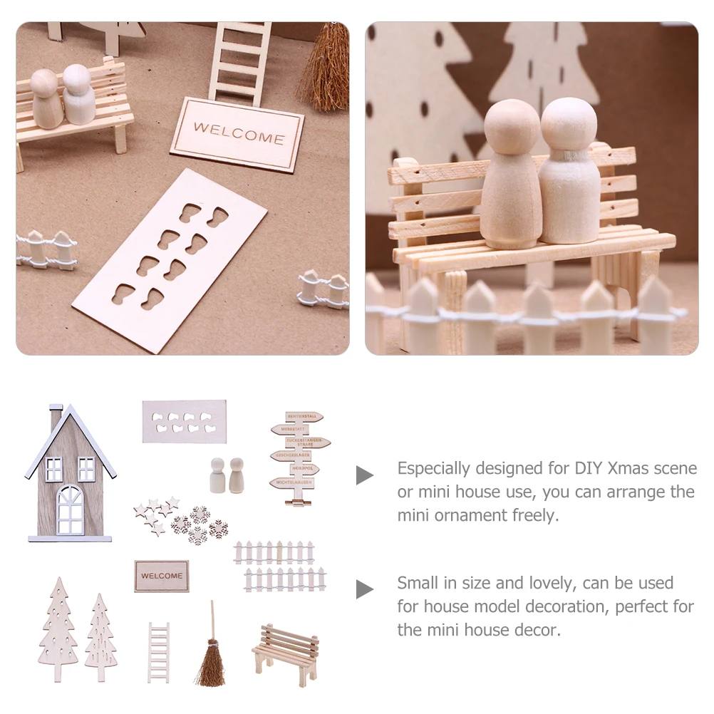 

1Set Christmas Miniature Ornament Kit Fine Wood Mini House DIY Xmas Scene Decorative Home Layout Props Mini Christmas Scene