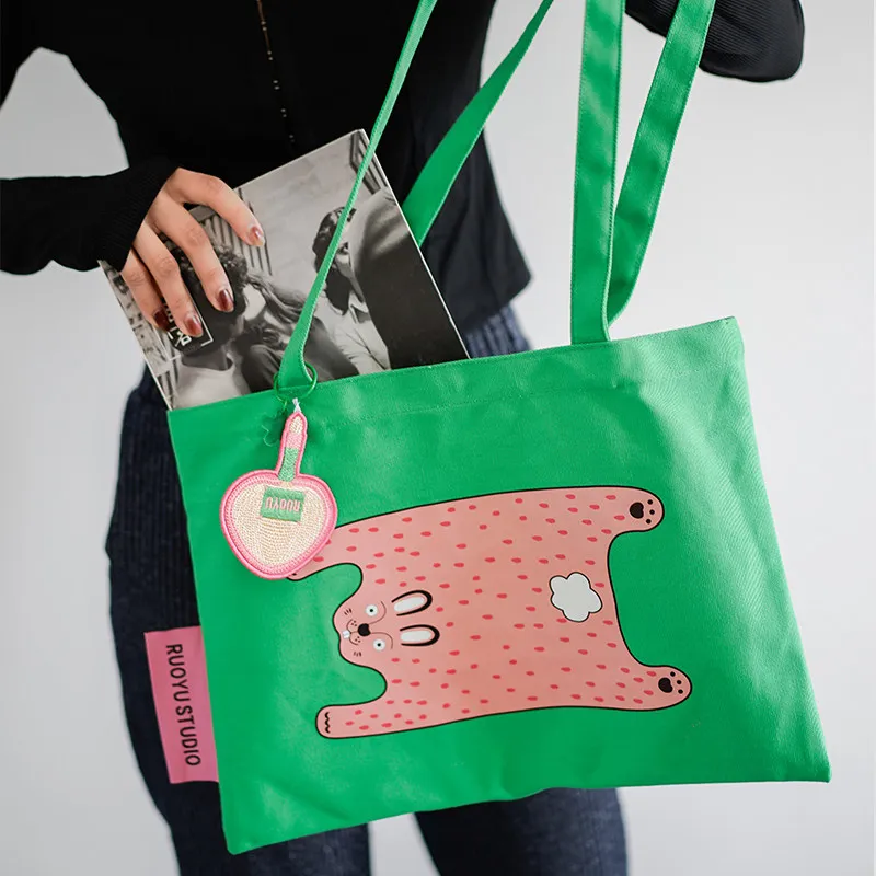 Leisure Commuting Creative Cartoon Animal Spring and Summer Shoulder Canvas Bag Tote Bags for Women