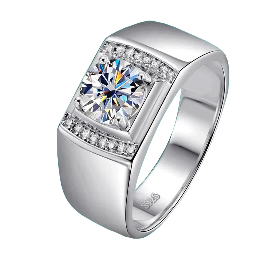 

Men Ring 100% Genuine 1ct Shining Moissanite GRA Certificate Passed Diamond Test S925 Silver Jewelry Wedding Gift