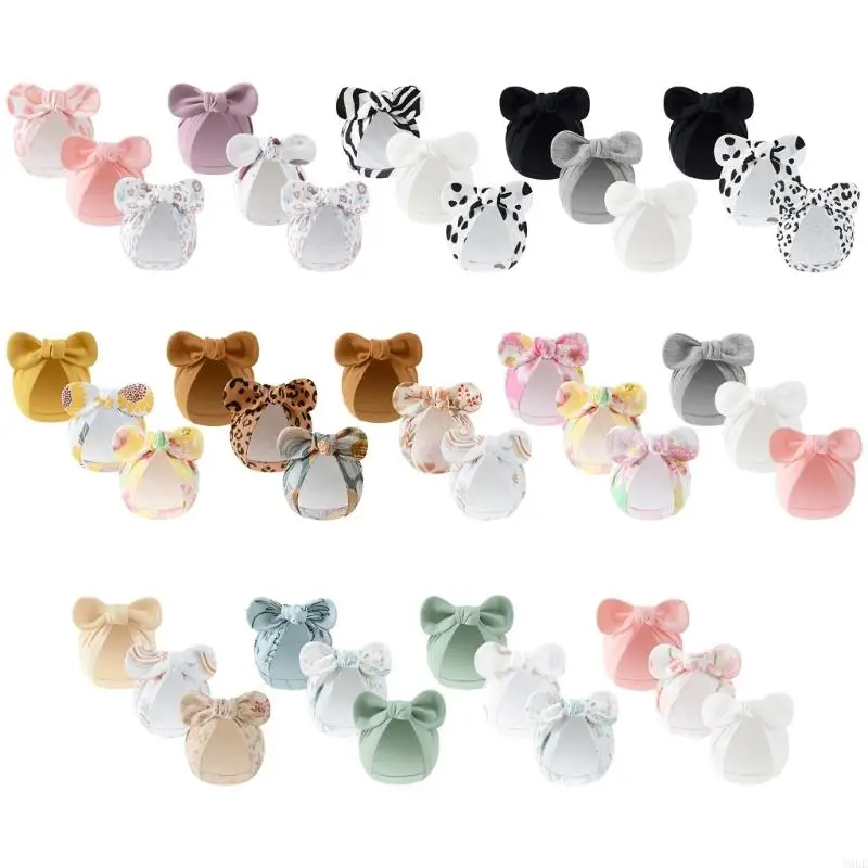 

3pcs Newborns Bowknot Nursing Hat Soft Breathable Baby Fetal Hat Brimless Design