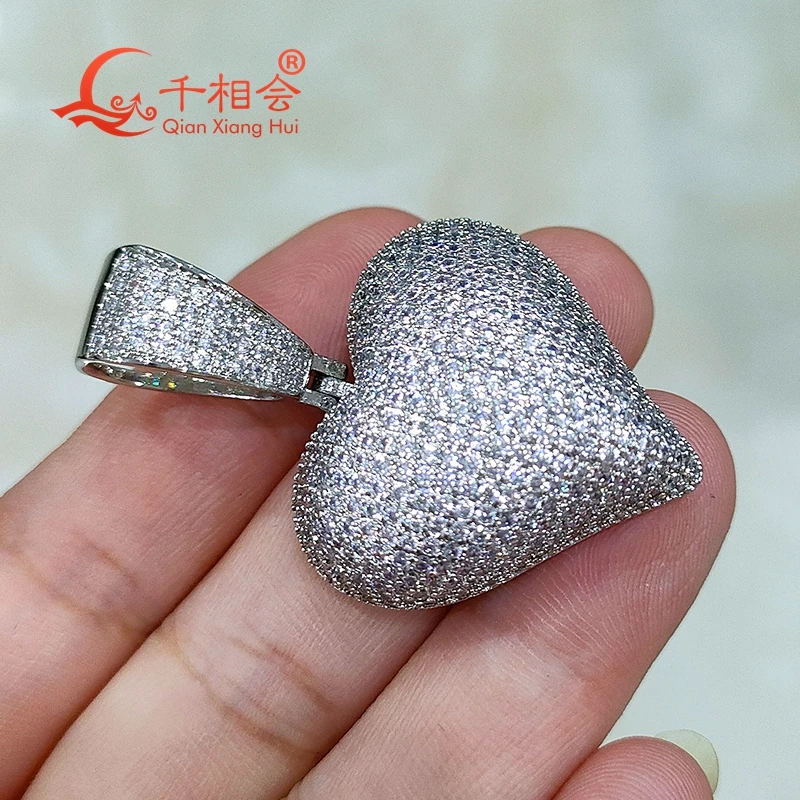 

925 Sterling Silver Heart Shape Pendant Full of D VVS White Moissanite Hip Hop Jewelry for Engagement And Dating