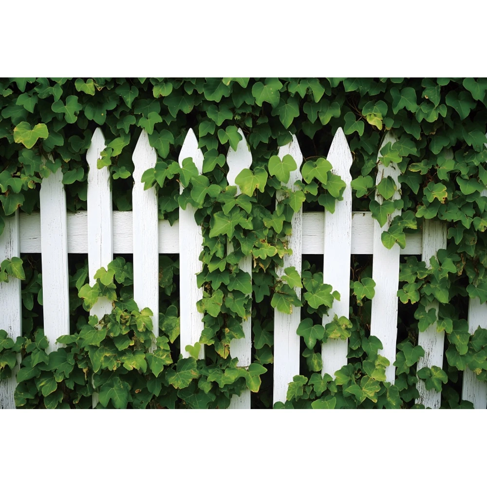 Spring Natural Scenery Photography Backdrop White Wood Fence White Flowers Green Leaves Party Decor Adults Portrait Photo Props