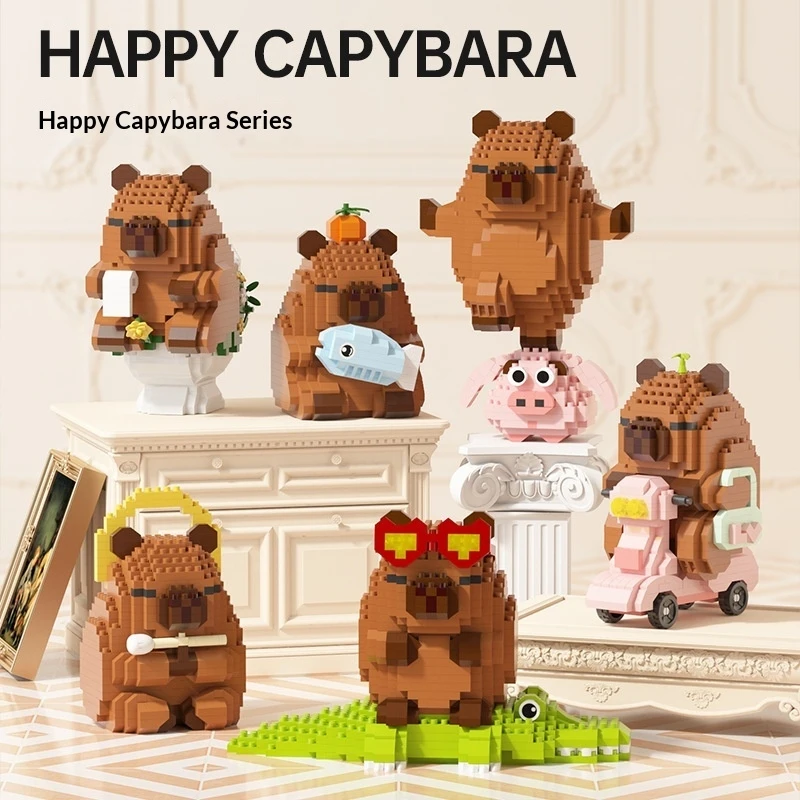 Sevimli Kapibara Yapı Taşları Seti Mini Hayvan Tuğlaları DIY Montaj Oyuncağı Masaüstü Süsü Hediye Ev Dekoru
